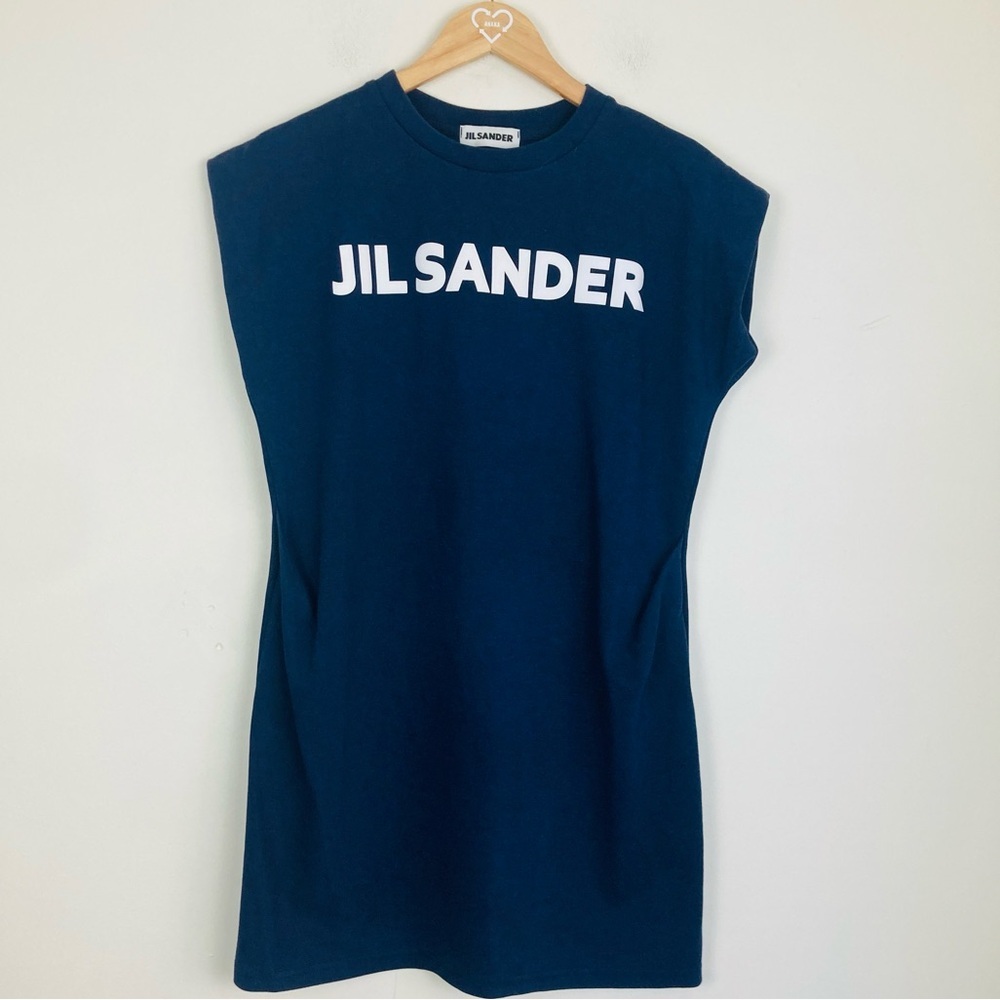 Jil Sander navy blue  white logo t-shirt short sleeve mini dress.